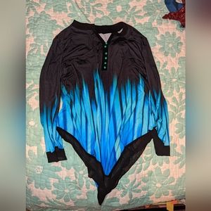 Milum Women's V-neck Tops Long Sleeve Blouses Loose T-shirt XXL blue black